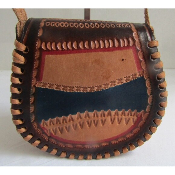 Western Crossbody Mini Brown Tooled Leather Purse Shoulder Bag - Picture 3 of 6